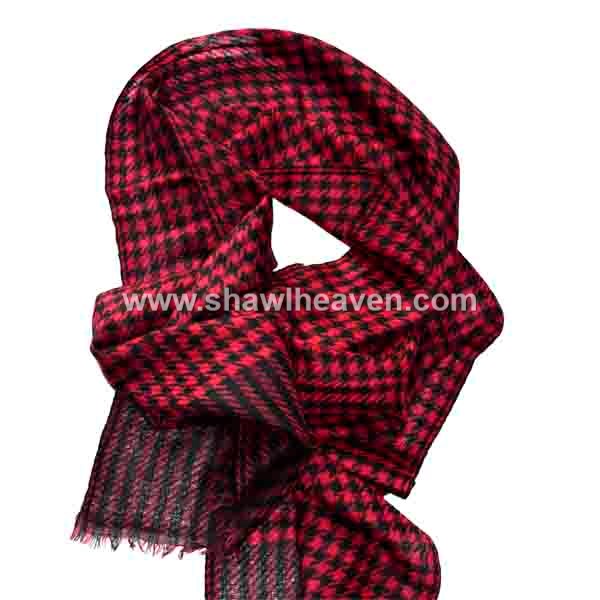 Luxurious Black/Red houndstooth cashmere scarf, made in India