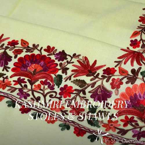 Buy wool shawls, stoles & scarves embroidered by world famous kashmiri craftsmen
